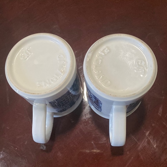 2 coffee tea mug cups EIT made n England blue transfer ware 19th century scenery - Picture 5 of 16